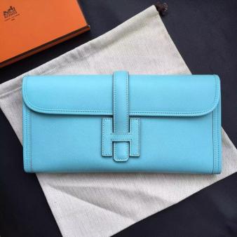 Hermes Blue Atoll Epsom Calfskin Jige Elan 29 Clutch Bag