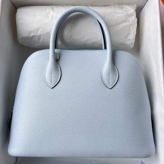 Hermes Blue Brume Epsom Calfskin Bolide 1923 25 Handmade Bag