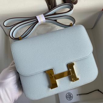 Hermes Blue Brume Epsom Calfskin Constance 18 Handmade Bag