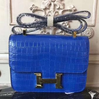 Hermes Blue Crocodile Constance MM 24cm Bag