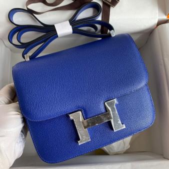 Hermes Blue Electric Chevre Mysore Leather Constance 18 Handmade Bag