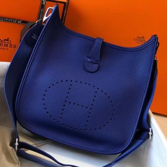 Hermes Blue Electric Clemence Leather Evelyne III 29 PM Bag