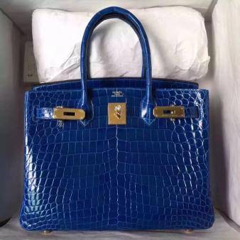 Hermes Blue Electric Crocodile Niloticus Skin Birkin 30 Bag