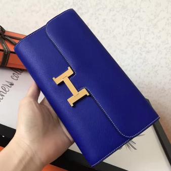 Hermes Blue Electric Epsom Leather Constance Long Wallet