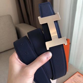 Hermes Blue Epsom 38 MM Constance Belt Buckle & Strap