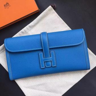 Hermes Blue Epsom Calfskin Jige Elan 29 Clutch Bag