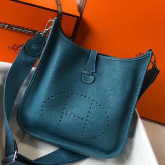 Hermes Blue Jean Clemence Leather Evelyne III 29 PM Bag