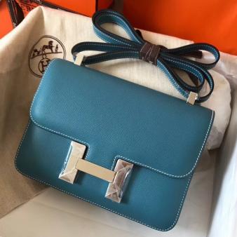 Hermes Blue Jean Epsom Leather Constance 24 Handmade Bag