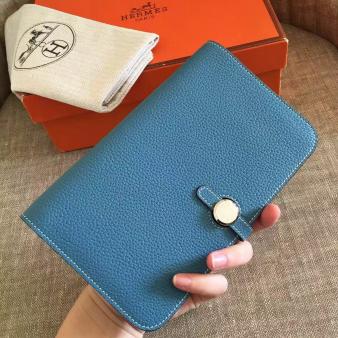 Hermes Blue Jean Leather Dogon Duo Wallet