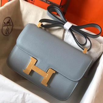 Hermes Blue Lin Epsom Leather Constance 24 Handmade Bag