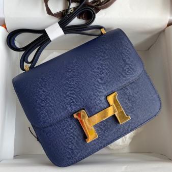 Hermes Blue Saphir Epsom Calfskin Constance 18 Handmade Bag