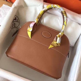 Hermes Bolide 27 Handmade Bag In Clemence Gold Leather