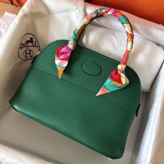 Hermes Bolide 27 Handmade Bag in Vert Vertigo Clemence Leather