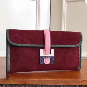 Hermes Bordeaux Suede Calfskin Jige Elan 29 Clutch