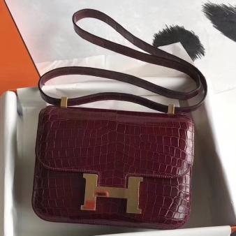 Hermes Bourgogne Niloticus Crocodile Constance 24 Handmade Bag