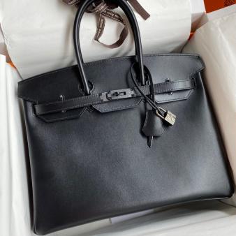 Hermes Box Calfskin Black 35 Retourne Handmade Bag