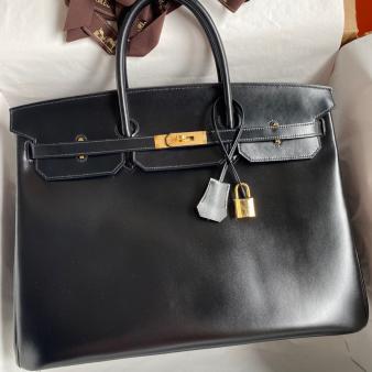 Hermes Box Calfskin Black 40 Retourne Handmade Bag