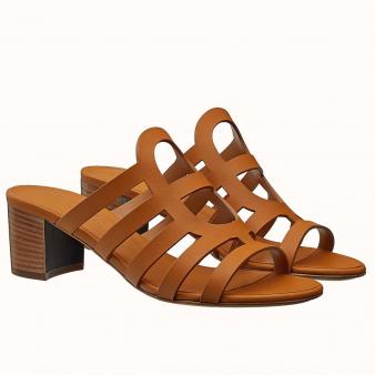 Hermes Brown Calfskin Celena Sandals 50mm