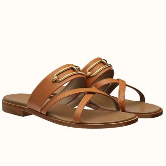 Hermes Brown Calfskin Claire Sandals