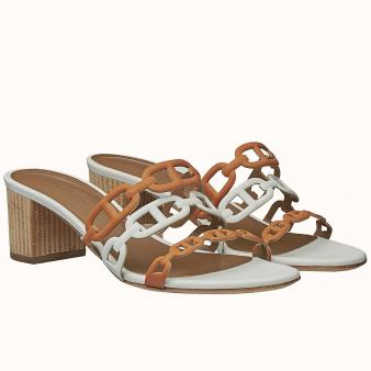 Hermes Brown/White Lambskin Tandem Sandals