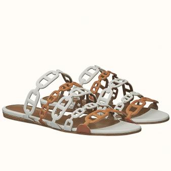 Hermes Brown/White Lambskin Thalassa Sandals