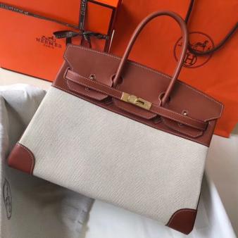 Hermes Canvas Bag With Barenia Leather 35cm Birkin with Gold Hardware