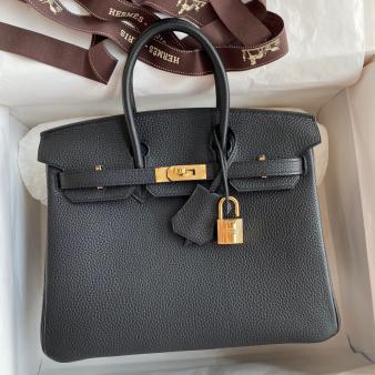 Hermes Clemence Leather 25 Handmade Bag In Black