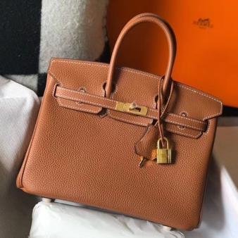 Hermes Clemence Leather 25cm Birkin Bag In Gold with Gold Hardware