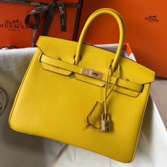 Hermes Clemence Leather 25cm Birkin Bag In Yellow with Gold Hardware