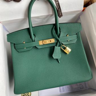 Hermes Clemence Leather 30 Retourne Handmade Bag In Malachite