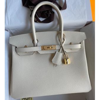 Hermes Clemence Leather 30 Retourne Handmade Bag In Nata