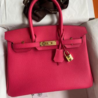 Hermes Clemence Leather 30 Retourne Handmade Bag In Rose Red