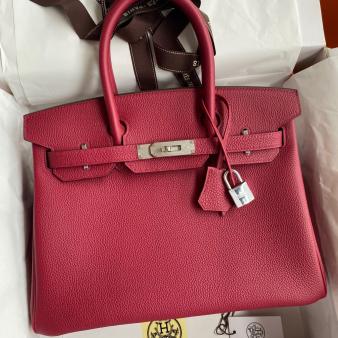 Hermes Clemence Leather 30 Retourne Handmade Bag In Rouge Grenat