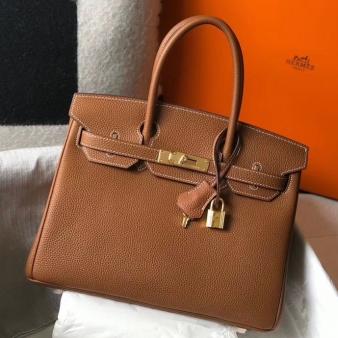 Hermes Clemence Leather 30cm Birkin Bag In Gold with Gold Hardware