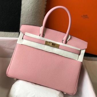 Hermes Clemence Leather 30cm Birkin Bag In Pink with Gold Hardware