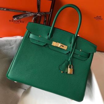 Hermes Clemence Leather 30cm Birkin Bag In Vert Vertigo with Gold Hardware