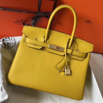 Hermes Clemence Leather 30cm Birkin Bag In Yellow with Gold Hardware