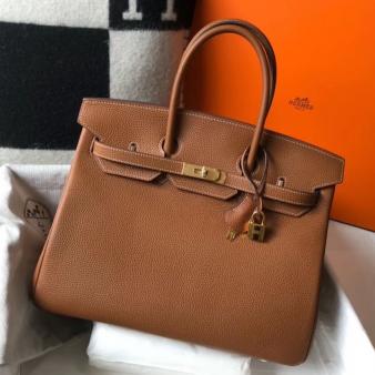 Hermes Clemence Leather 35cm Birkin Bag In Gold with Gold Hardware