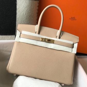 Hermes Clemence Leather 35cm Birkin Bag In Trench with Gold Hardware