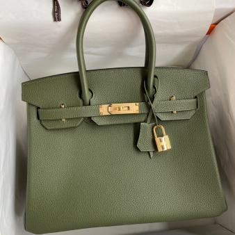 Hermes Clemence Leather Canopee Birkin 30 Retourne Handmade Bag