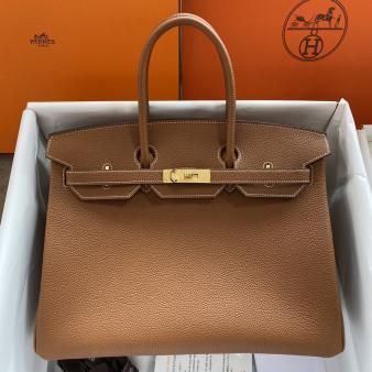 Hermes Clemence Leather Gold 35 Retourne Handmade Bag