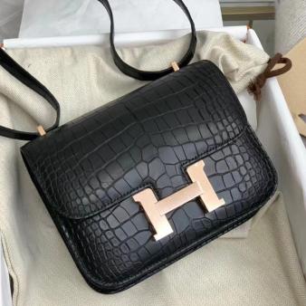 Hermes Constance 18 Handmade Bag in Alligator Crocodile Skin Black