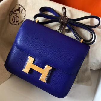 Hermes Constance 18 Handmade Bag in Epsom Leather Blue Electric