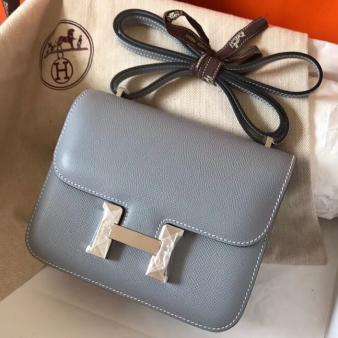 Hermes Constance 18 Handmade Bag in Epsom Leather Blue Lin