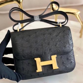 Hermes Constance 18 Handmade Bag in Ostrich Leather Black