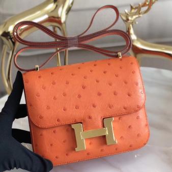 Hermes Constance 18 Handmade Bag in Ostrich Leather Orange