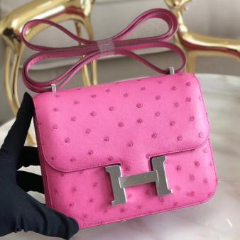 Hermes Constance 18 Handmade Bag in Ostrich Leather Pink