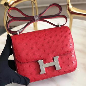 Hermes Constance 18 Handmade Bag in Ostrich Leather Red