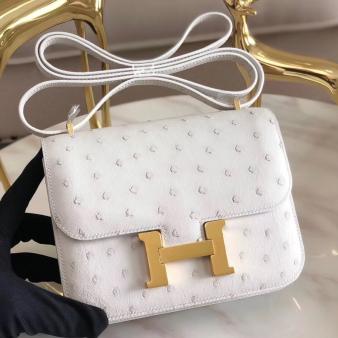 Hermes Constance 18 Handmade Bag in Ostrich Leather White