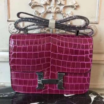 Hermes Constance MM 24cm Crocodile Bag in Fuchsia